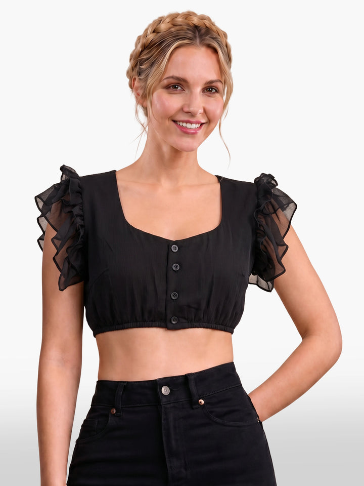 Dirndl Blouse Luxury Raven Black Organza Splendor