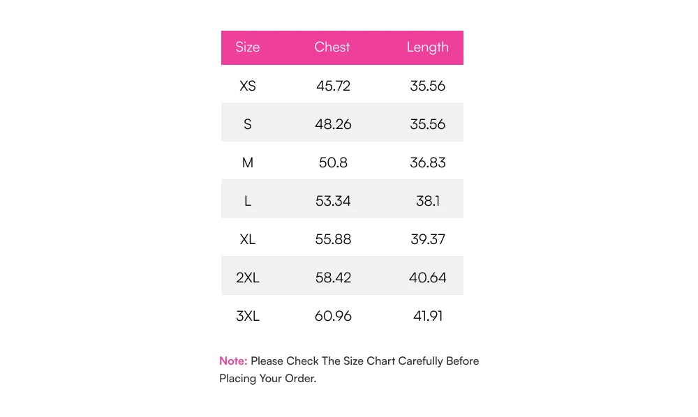 Size chart – centimetres