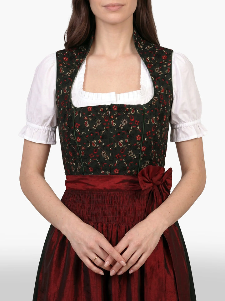 Black Burgundy Floral Traditional German Dirndl Dress
