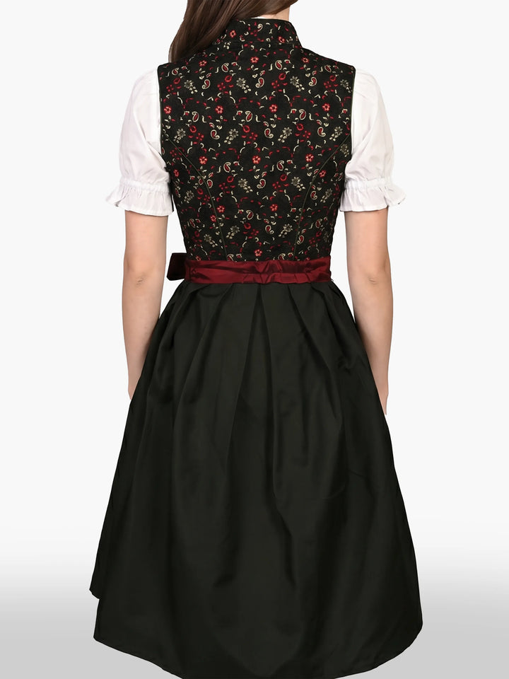 Black Burgundy Floral Traditional German Dirndl Dress