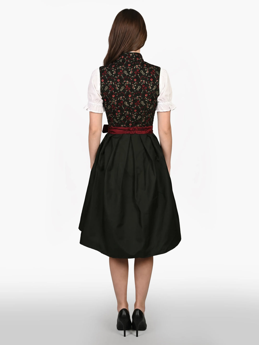 Black Burgundy Floral Traditional German Dirndl Dress