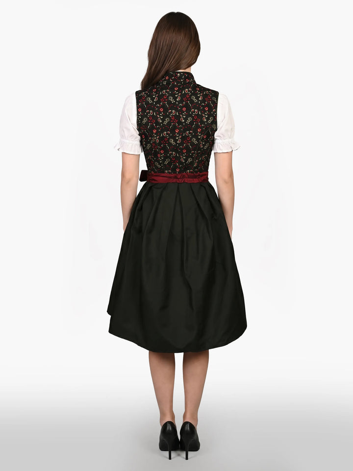 Black Burgundy Floral Traditional German Dirndl Dress