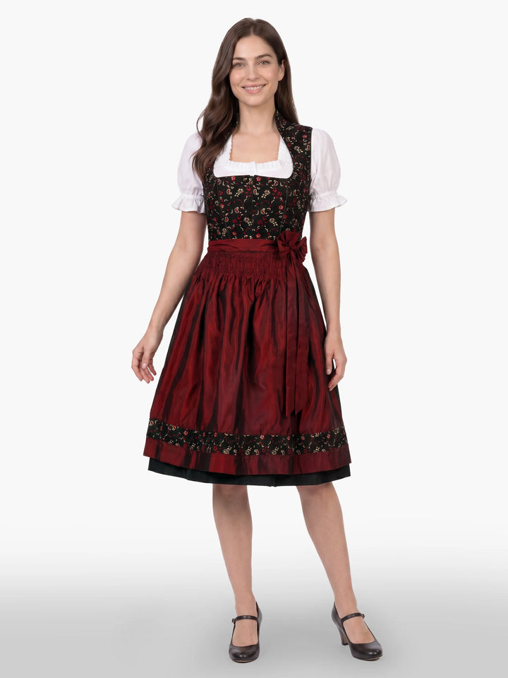Black Burgundy Floral Traditional German Dirndl Dress