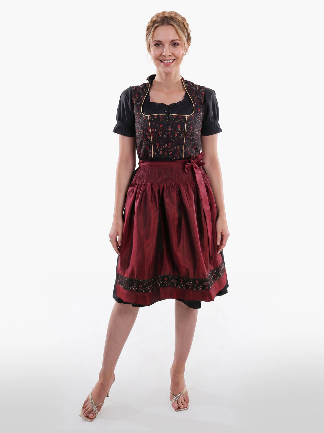 Dark Floral Dirndl Vintage Burgundy Rose