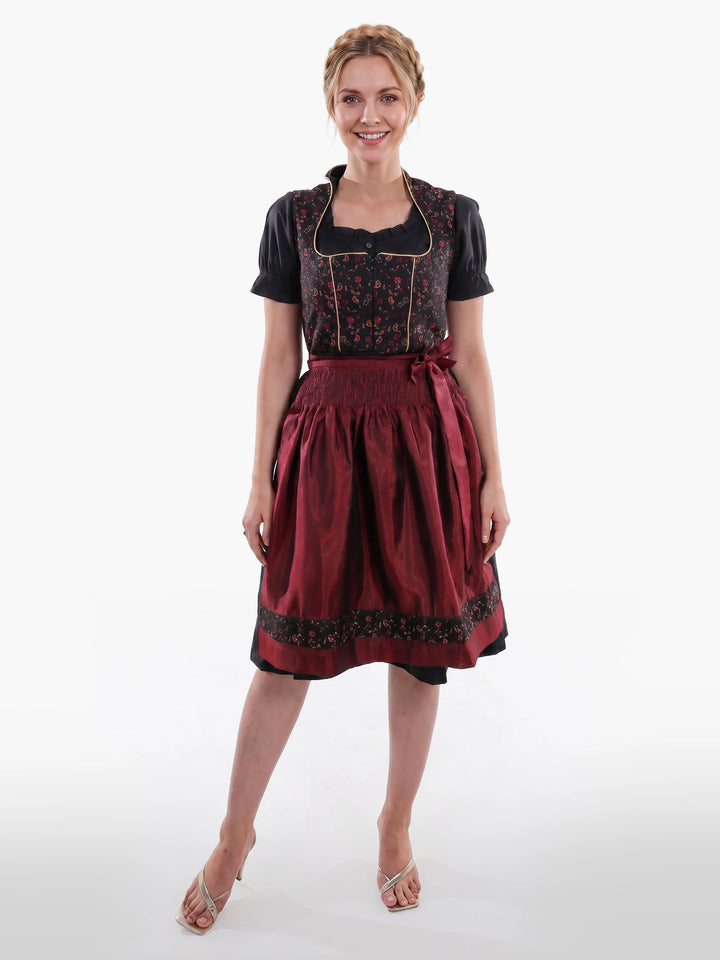 Dark Floral Dirndl Vintage Burgundy Rose
