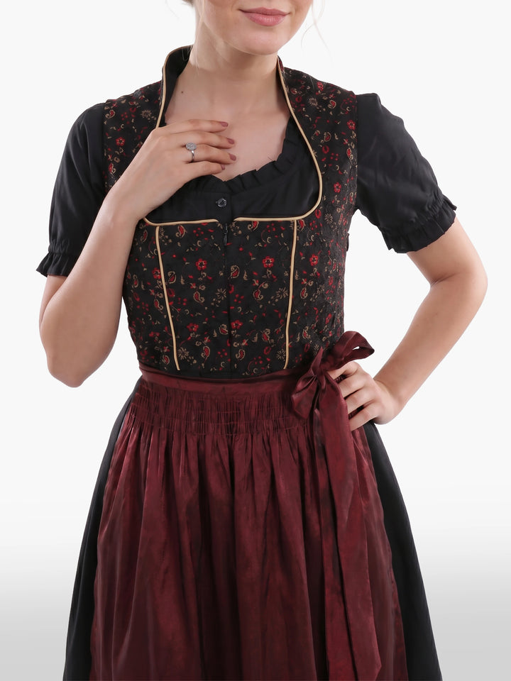 Dark Floral Dirndl Vintage Burgundy Rose