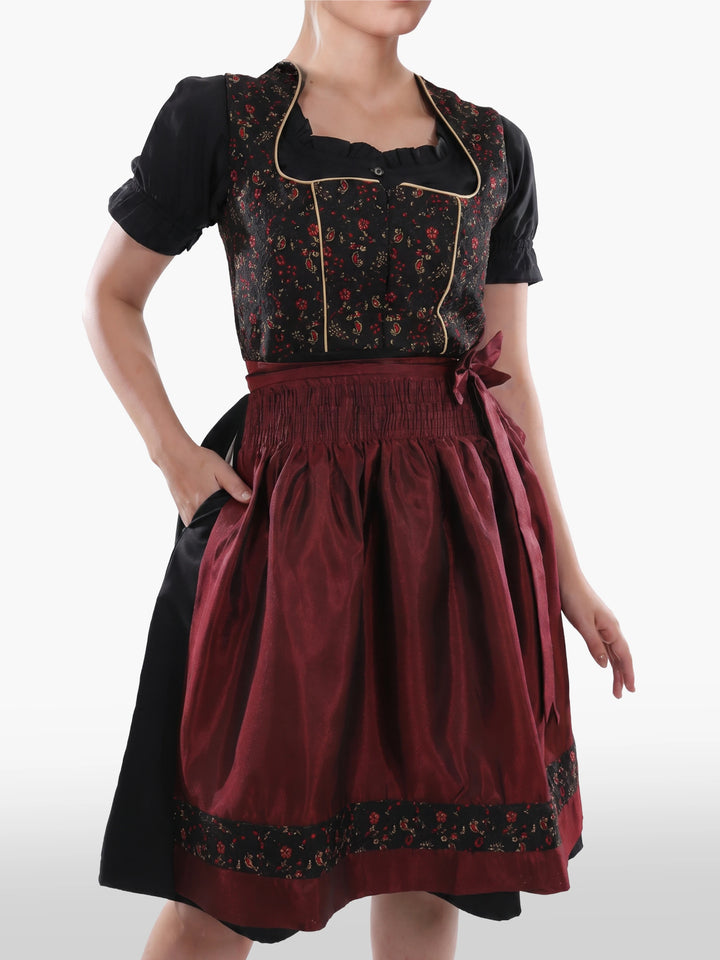 Dark Floral Dirndl Vintage Burgundy Rose