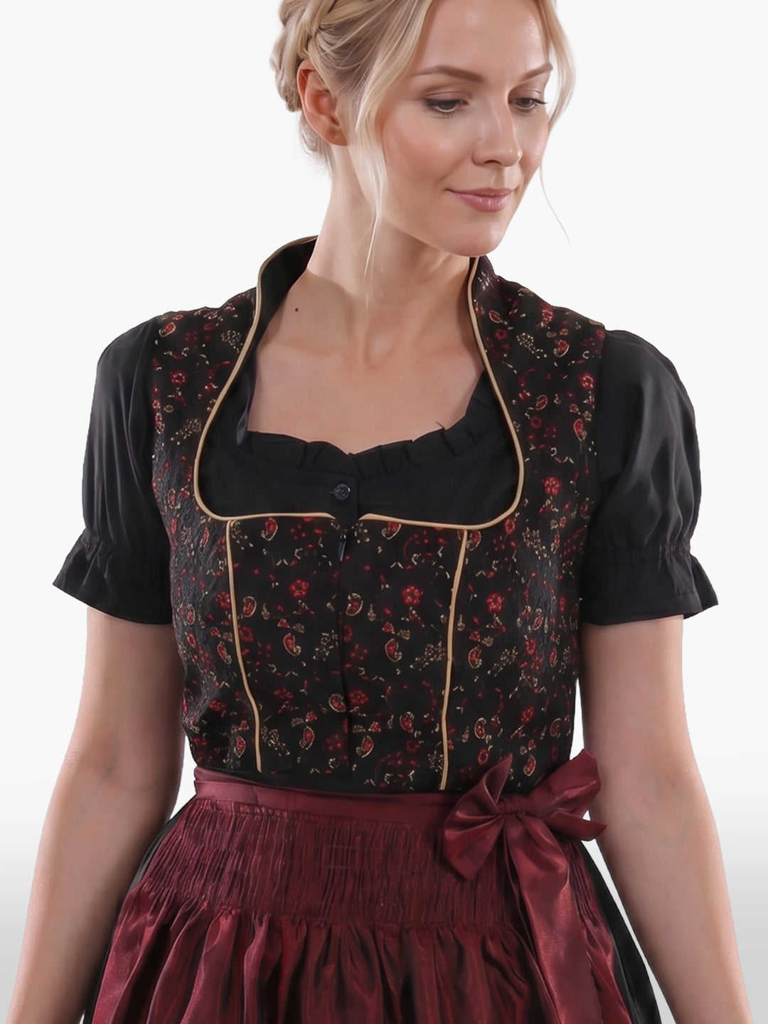 Dark Floral Dirndl Vintage Burgundy Rose