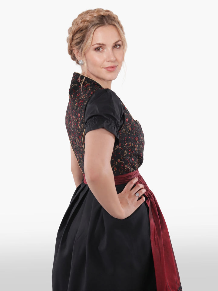 Dark Floral Dirndl Vintage Burgundy Rose