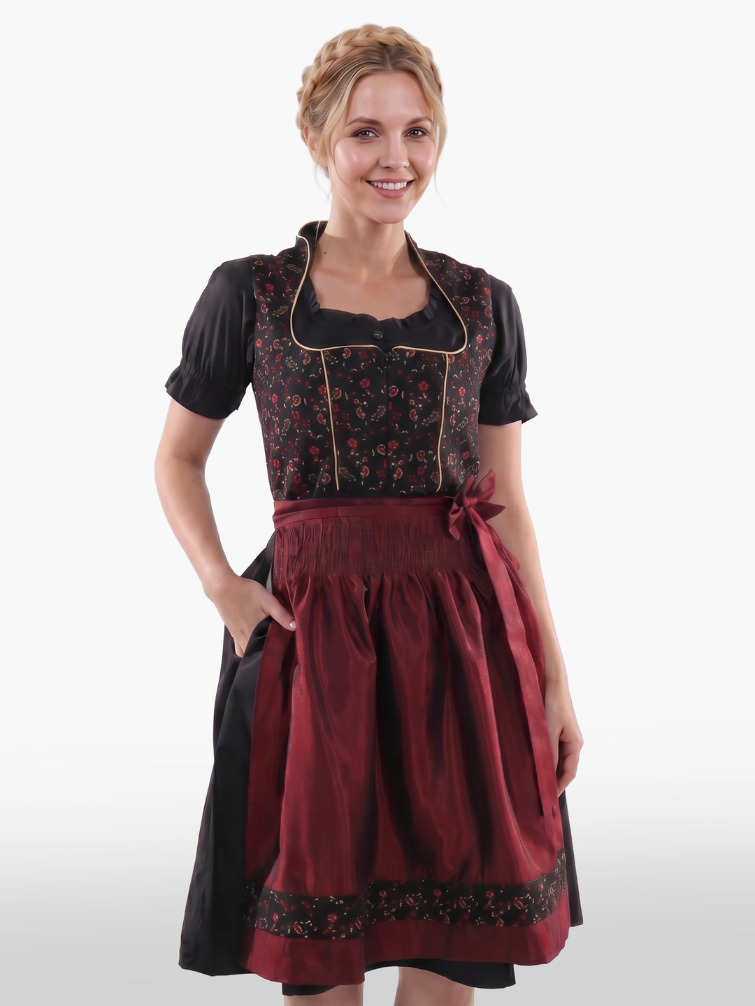 Dark Floral Dirndl Vintage Burgundy Rose