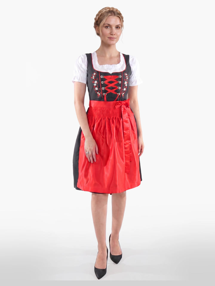 Bold Black German Dirndl Red Bloom