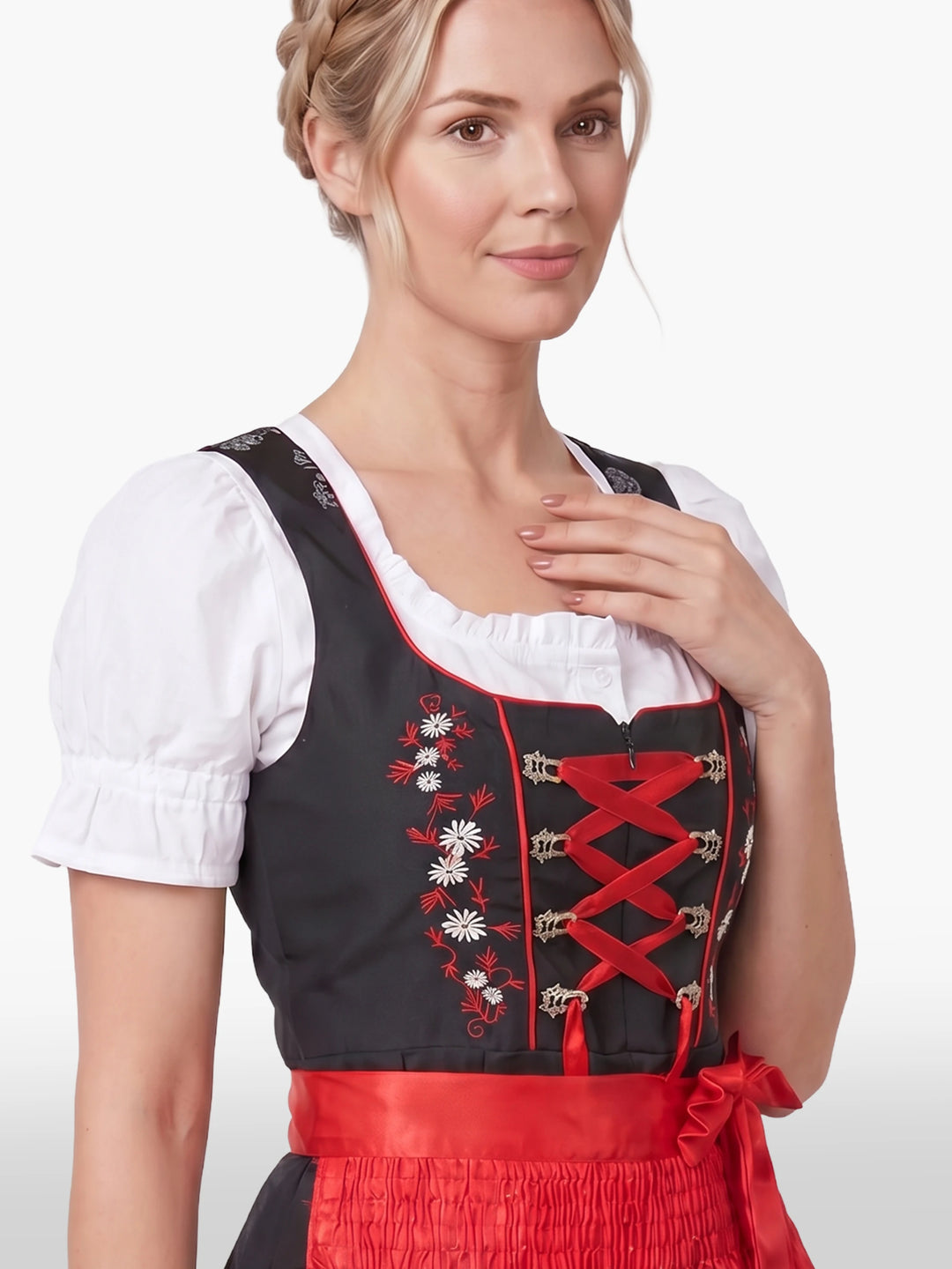 Bold Black German Dirndl Red Bloom