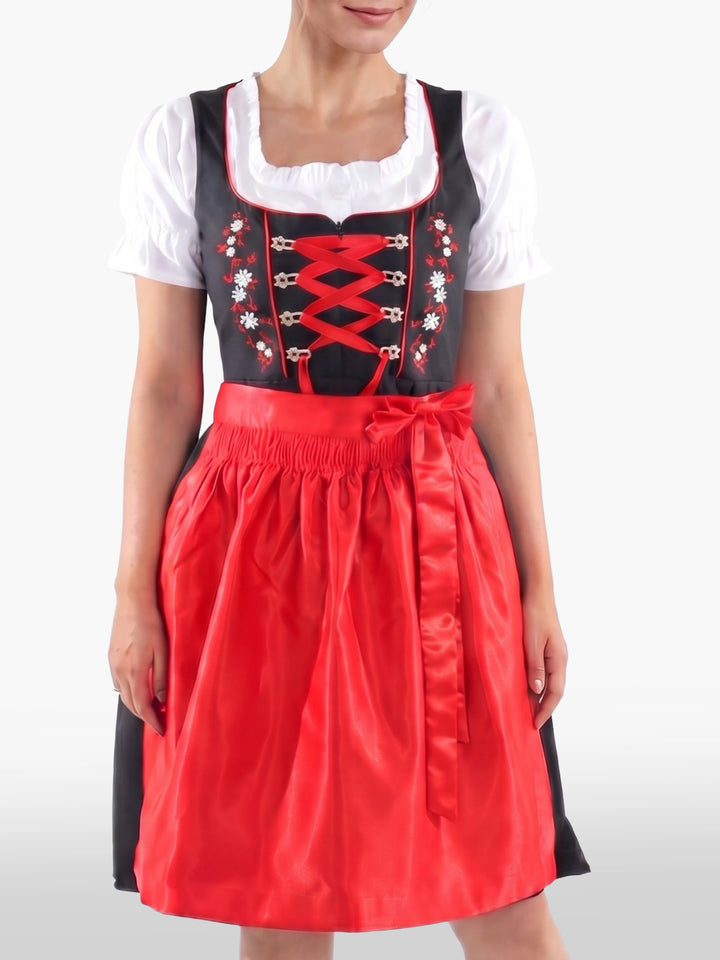 Bold Black German Dirndl Red Bloom
