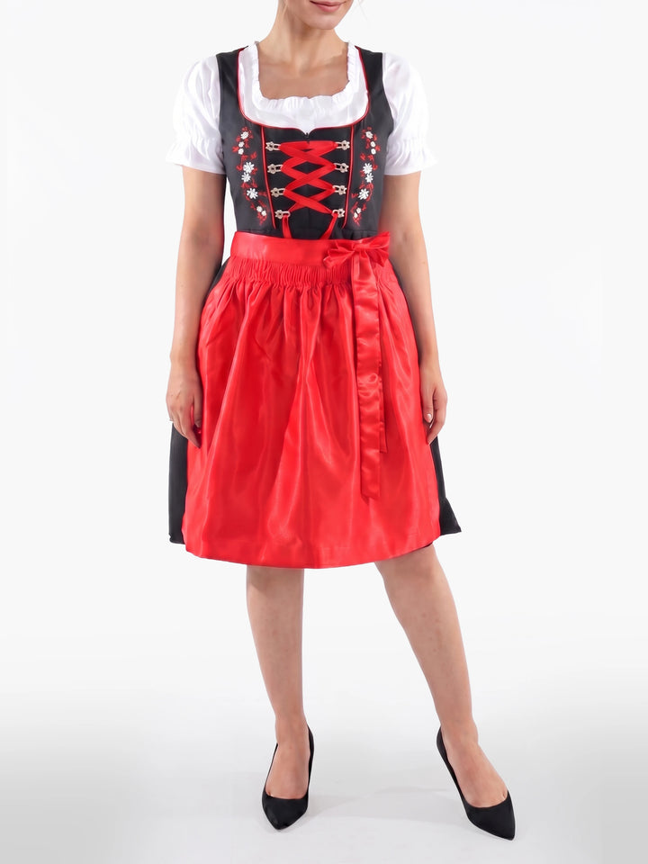 Bold Black German Dirndl Red Bloom