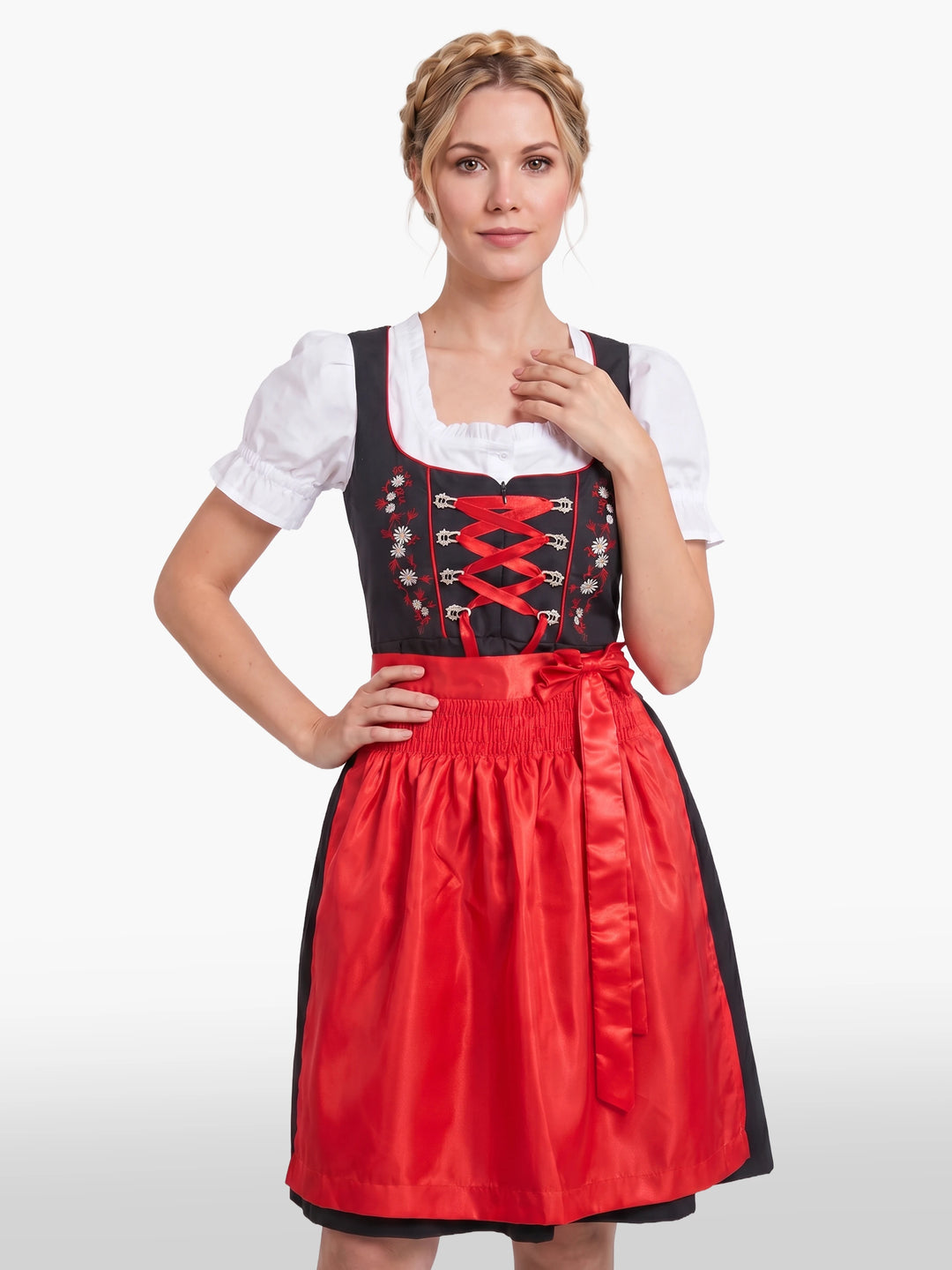 Bold Black German Dirndl Red Bloom