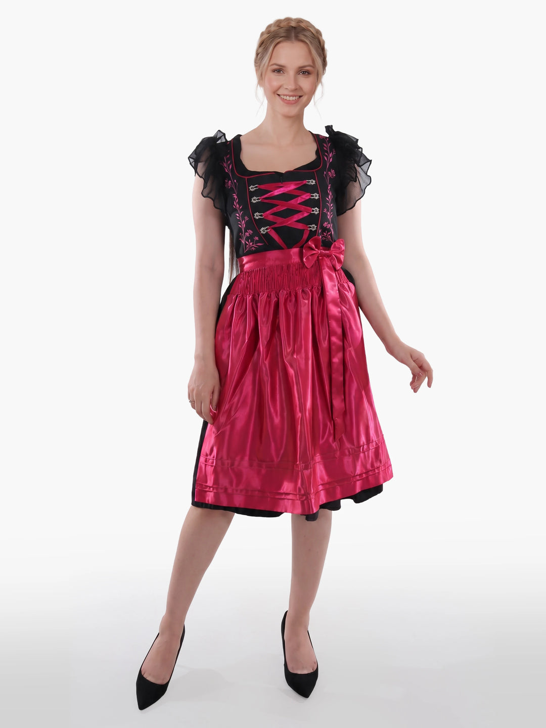 Embroidered Bavarian Dirndl Bold Fuchsia Bloom
