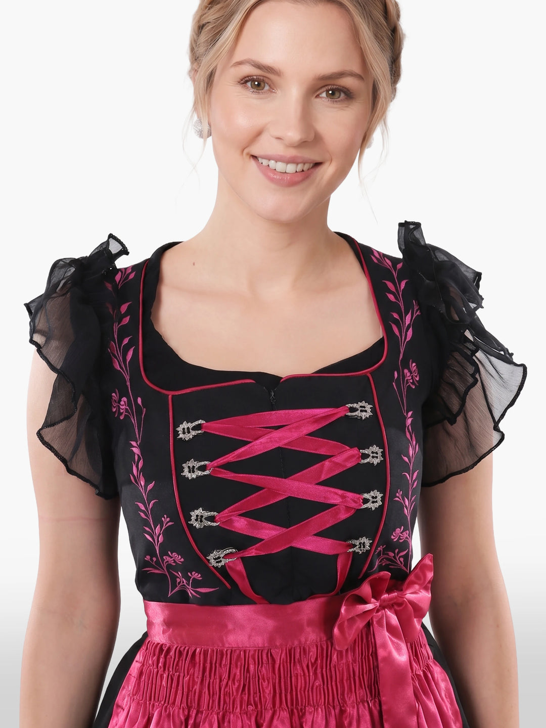 Embroidered Bavarian Dirndl Bold Fuchsia Bloom