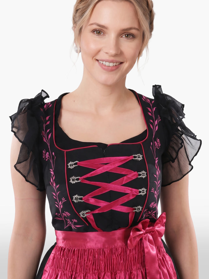 Embroidered Bavarian Dirndl Bold Fuchsia Bloom