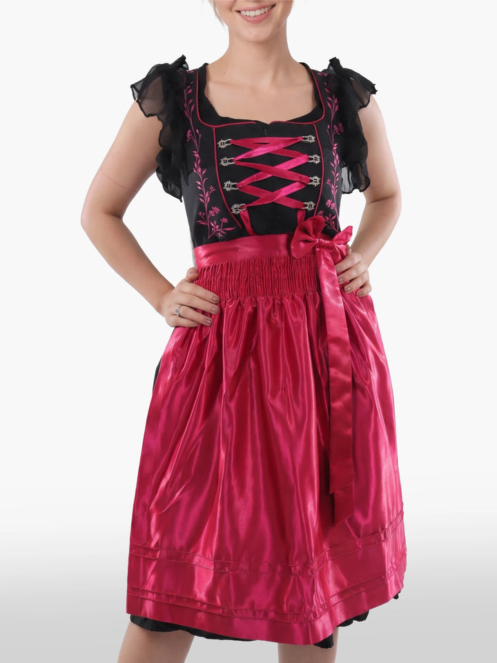 Embroidered Bavarian Dirndl Bold Fuchsia Bloom