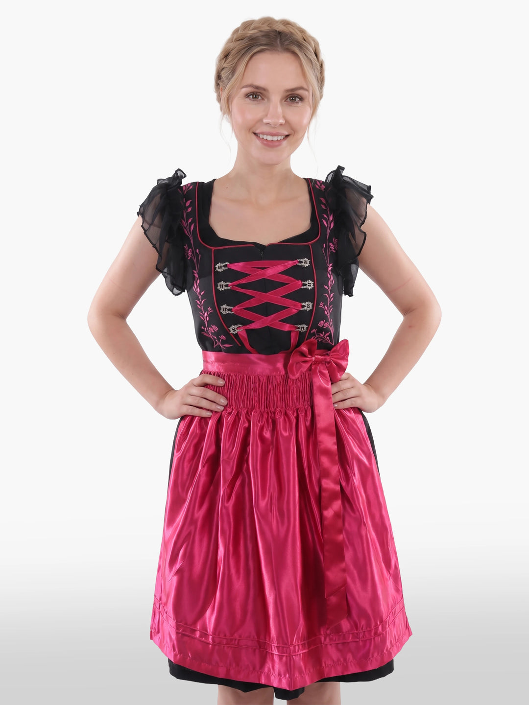 Embroidered Bavarian Dirndl Bold Fuchsia Bloom