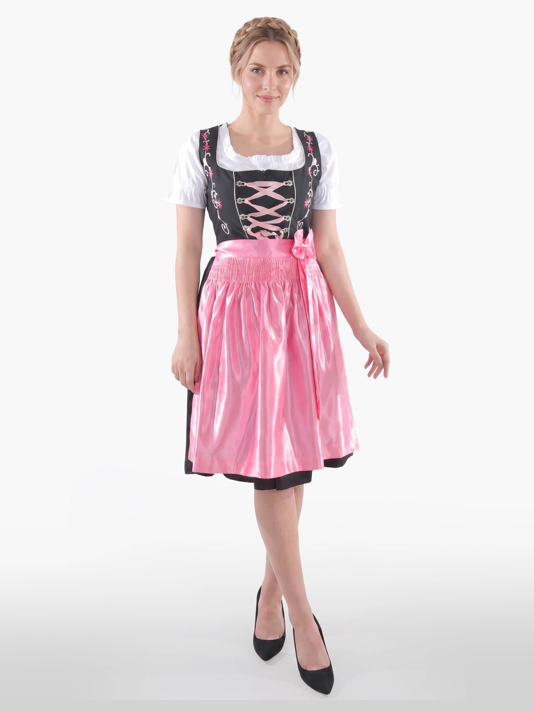 Bold Black Dirndl with Blush Pink Bloom