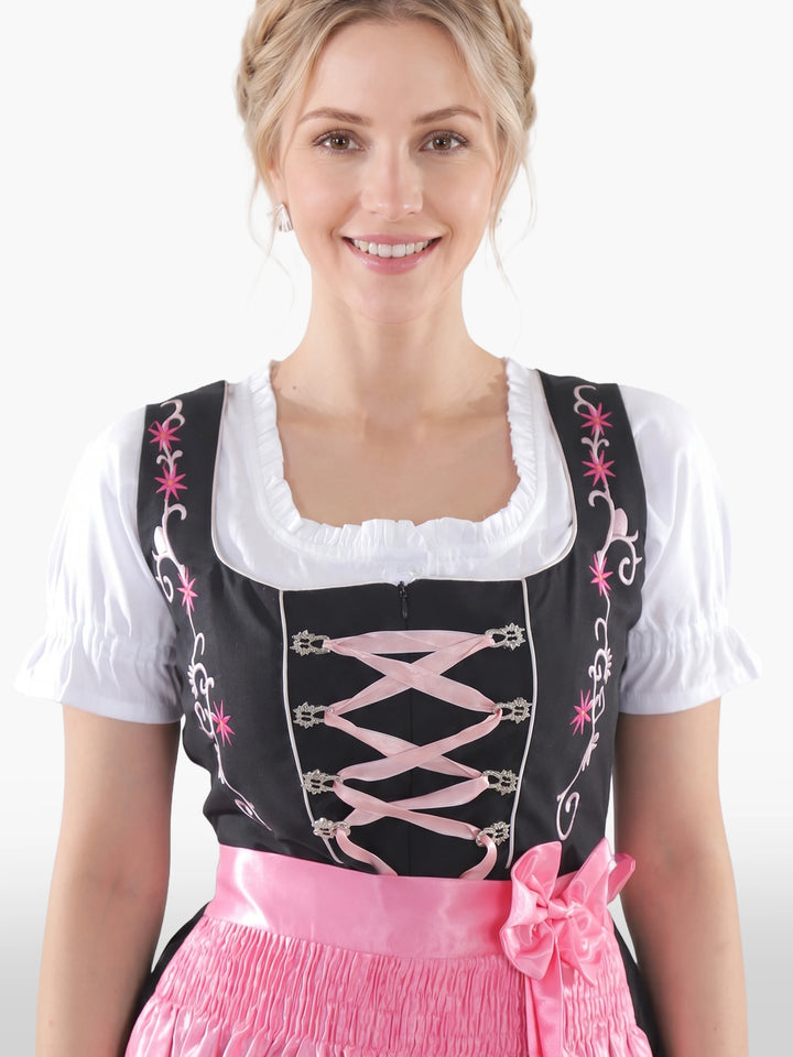 Bold Black Dirndl with Blush Pink Bloom