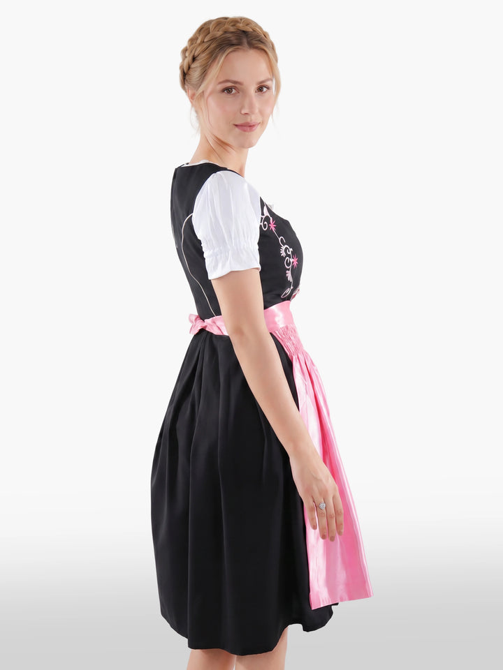 Bold Black Dirndl with Blush Pink Bloom