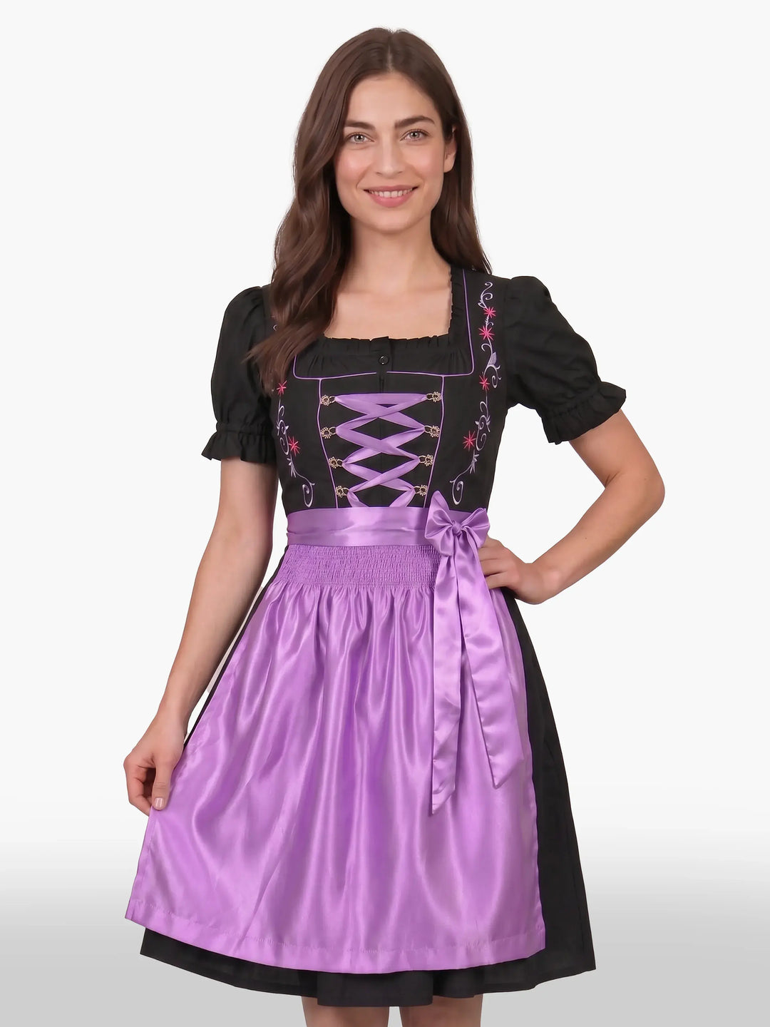 Enchanted Black Oktoberfest Dress Lilac Bloom – Dirndl Delights