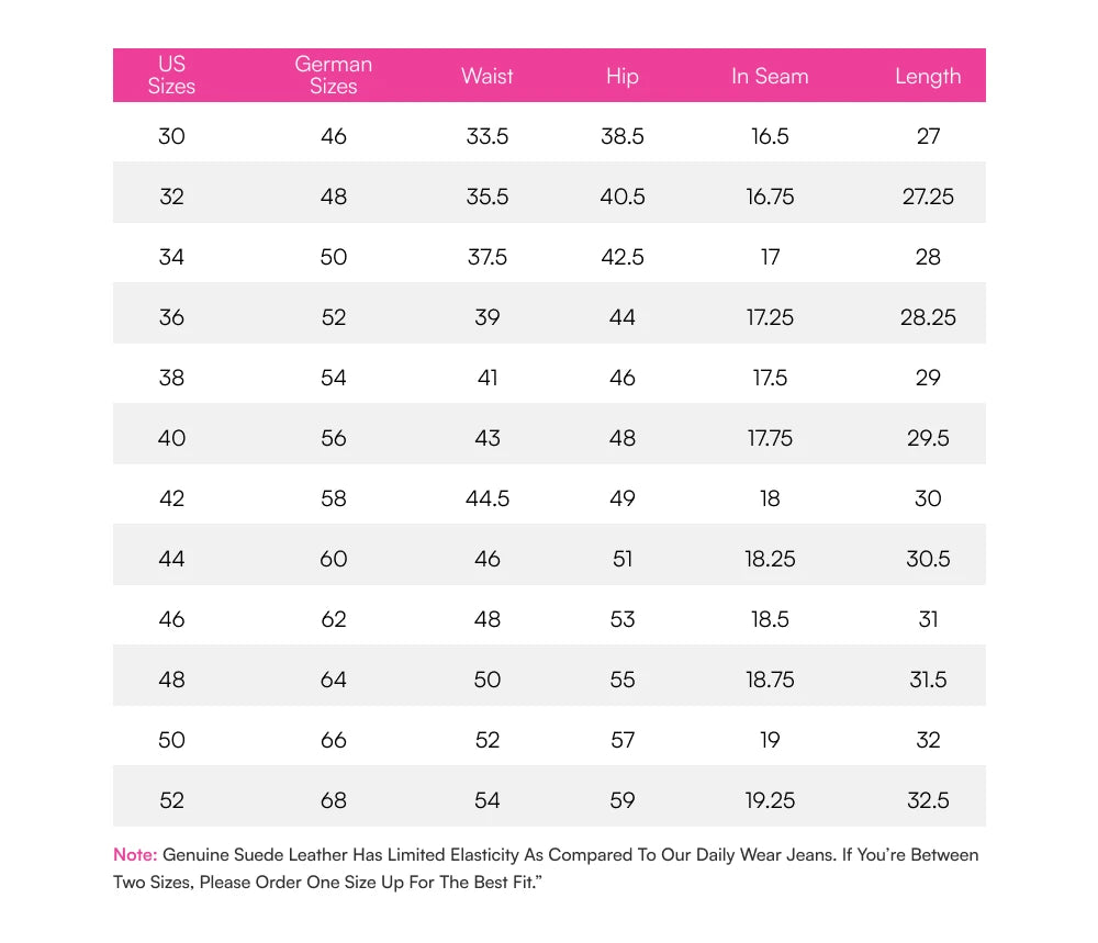 Size chart – inches