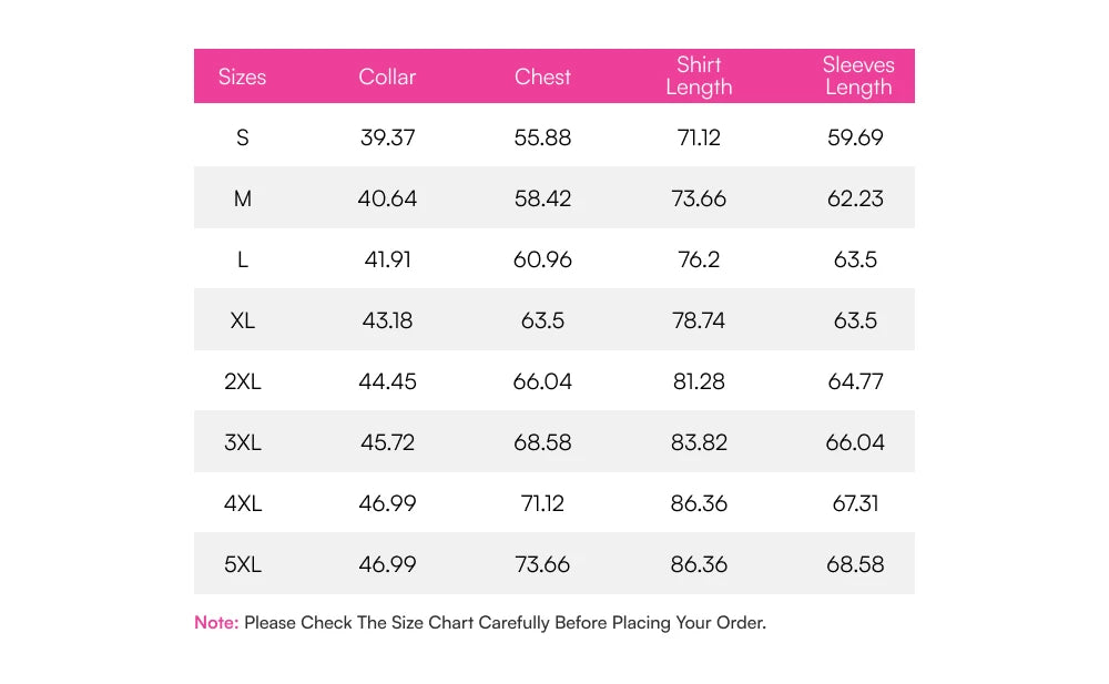 Size chart – centimetres