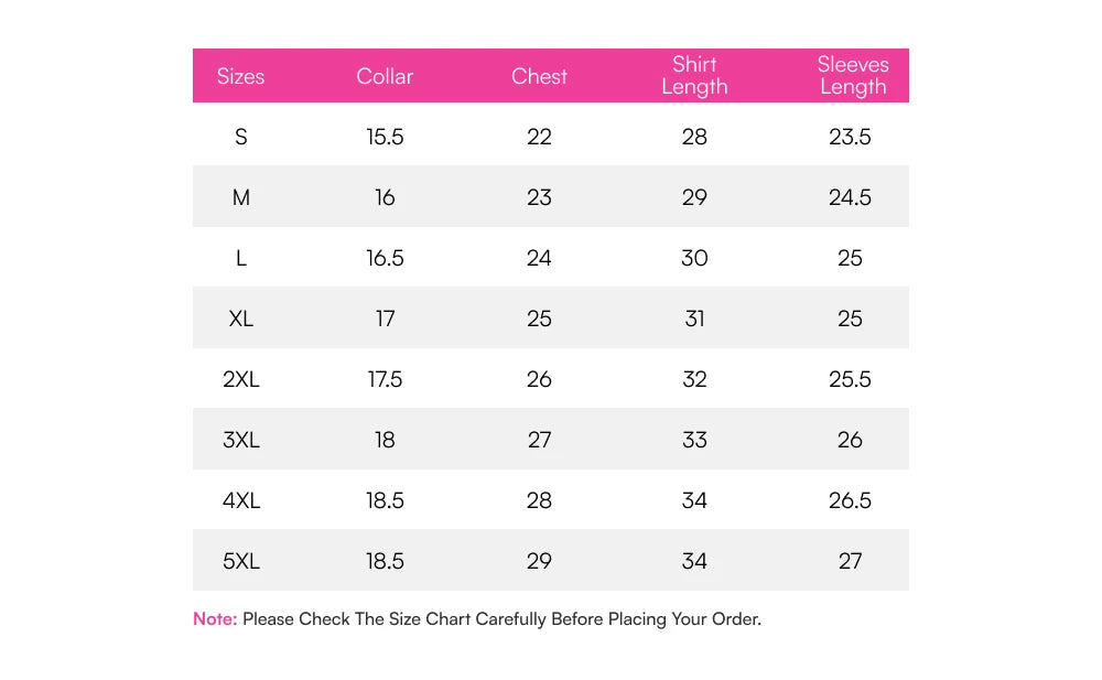 Size chart – inches