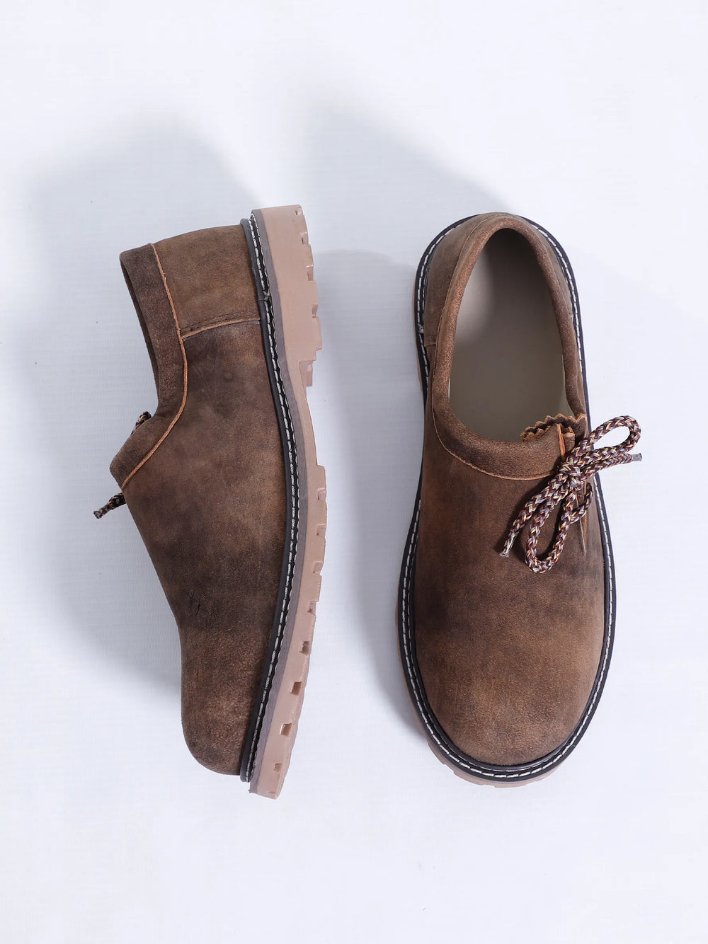 Trachten Shoes Alpen featuring premium brown suede leather with classic Bavarian lace-up design.