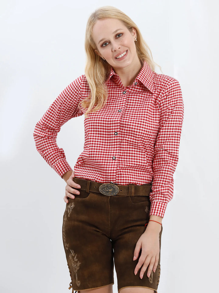 Trachten Red Checkered Shirt for Women Lederhosen