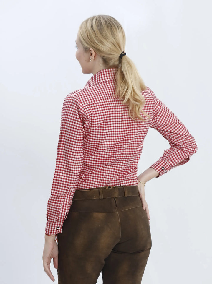 Trachten Red Checkered Shirt for Women Lederhosen