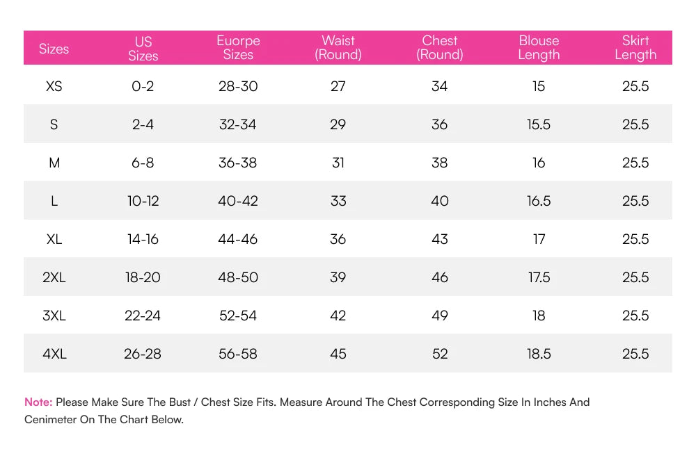 Size chart – inches