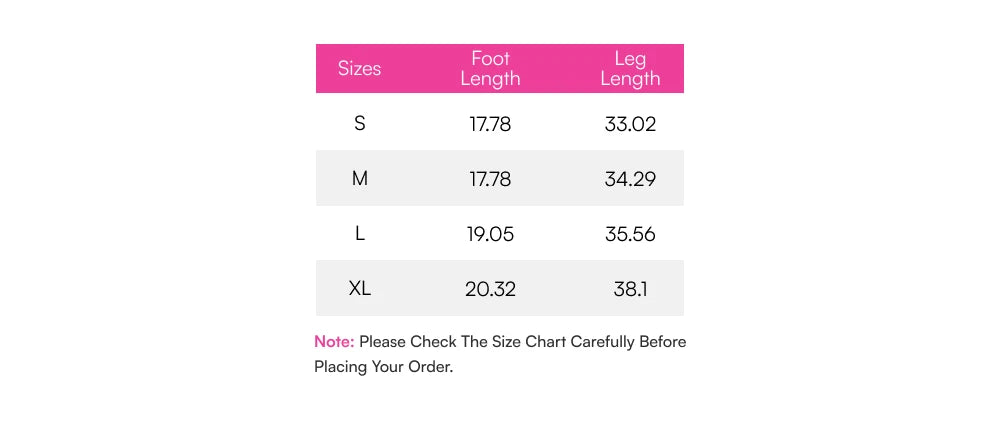 Size chart – centimetres